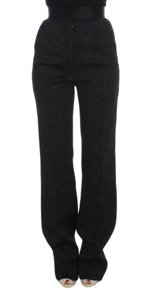 Black Brocade High Waist Pants