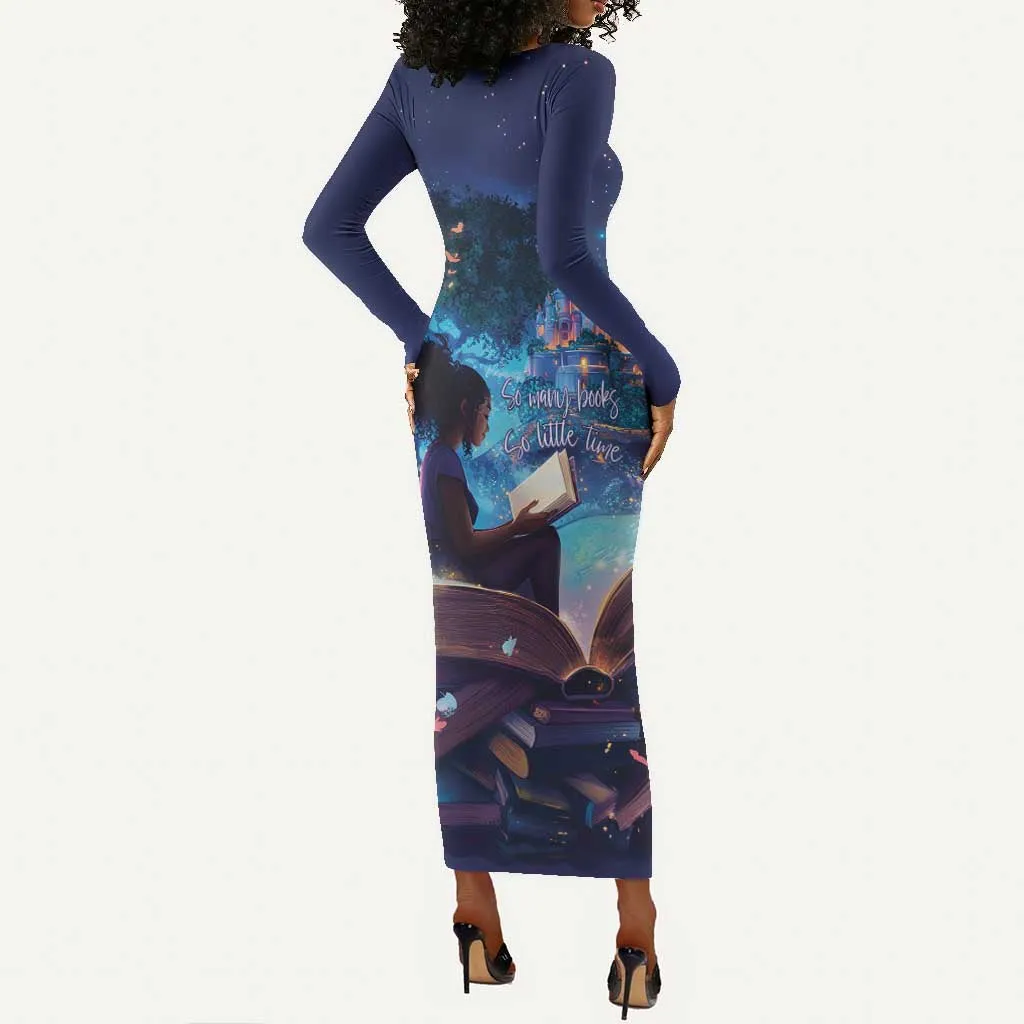 Black Girls Book Lovers Long Sleeve Bodycon Dress So Many Books - So Little Time LT15