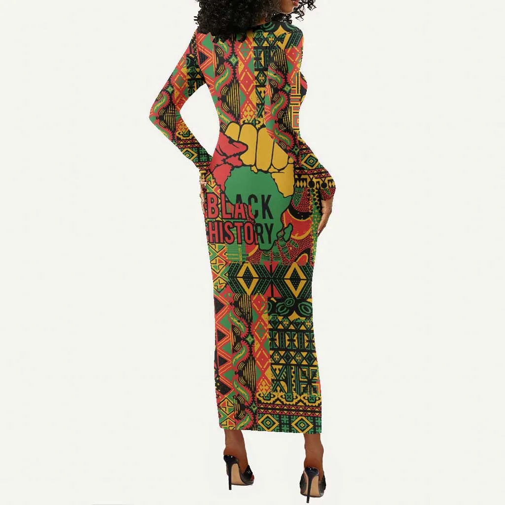 Black History Black Month Dream Like Long Sleeve Bodycon Dress LT9