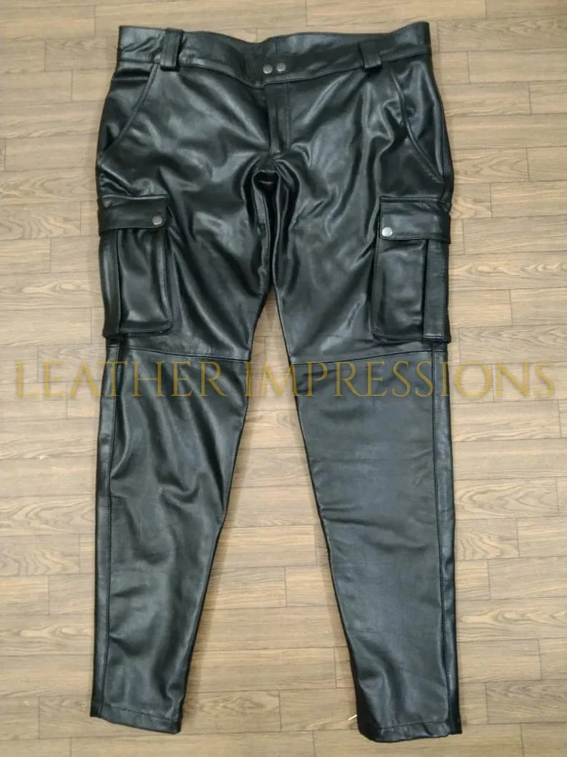 Black Leather Cargo Pants