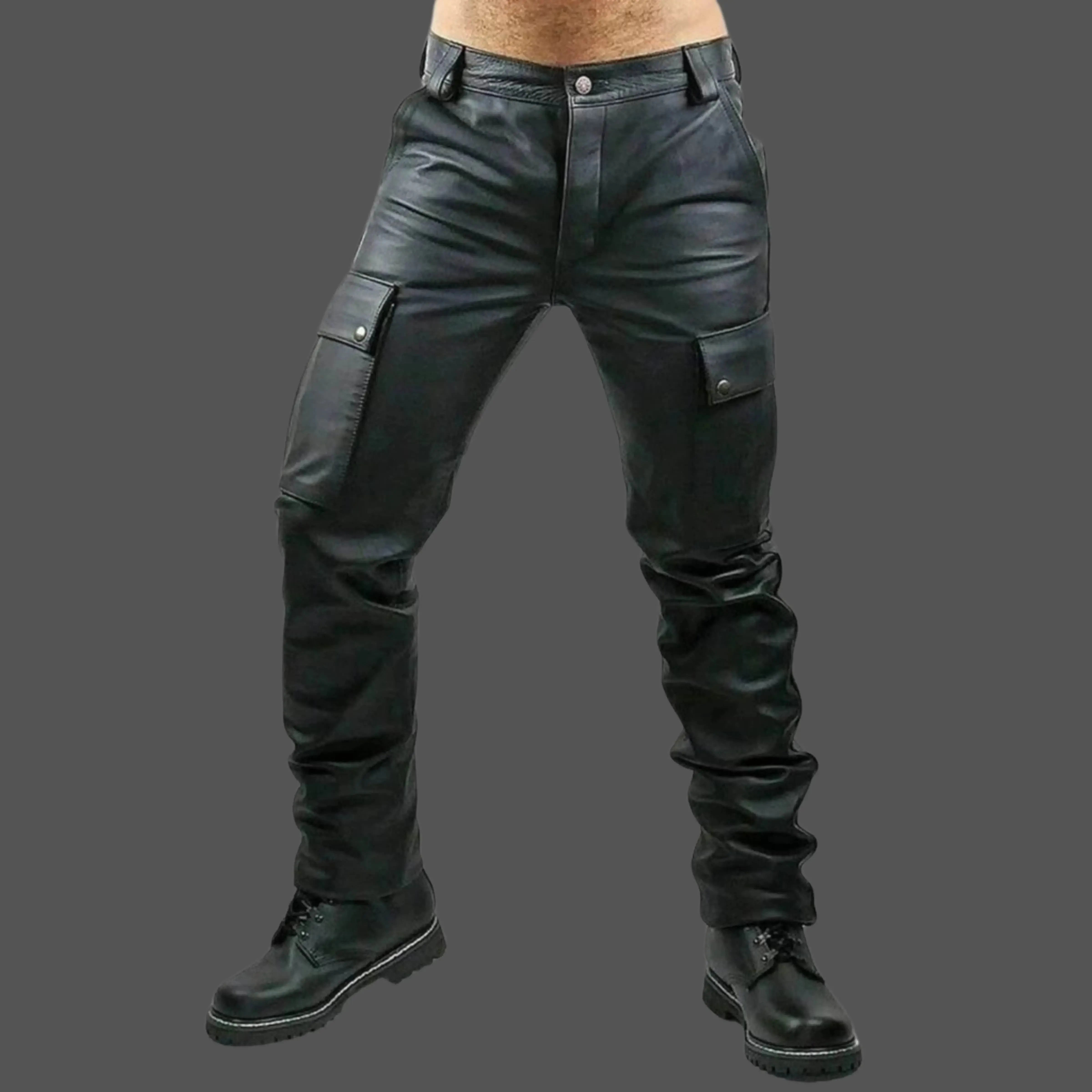 Black Leather Cargo Pants