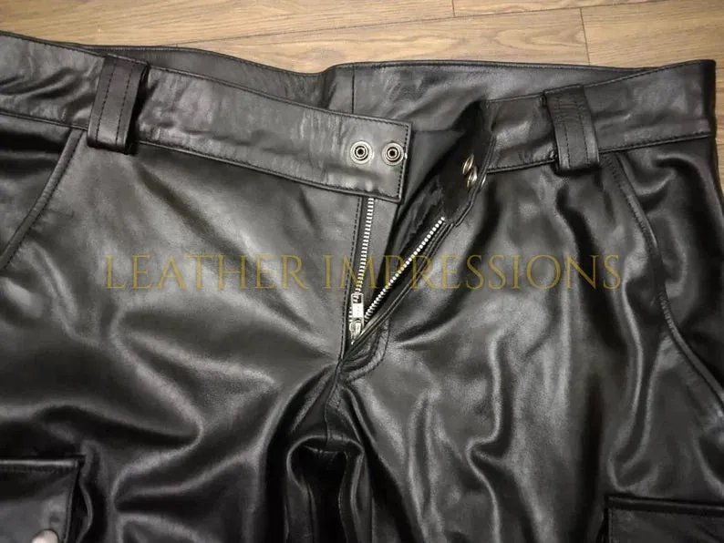 Black Leather Cargo Pants