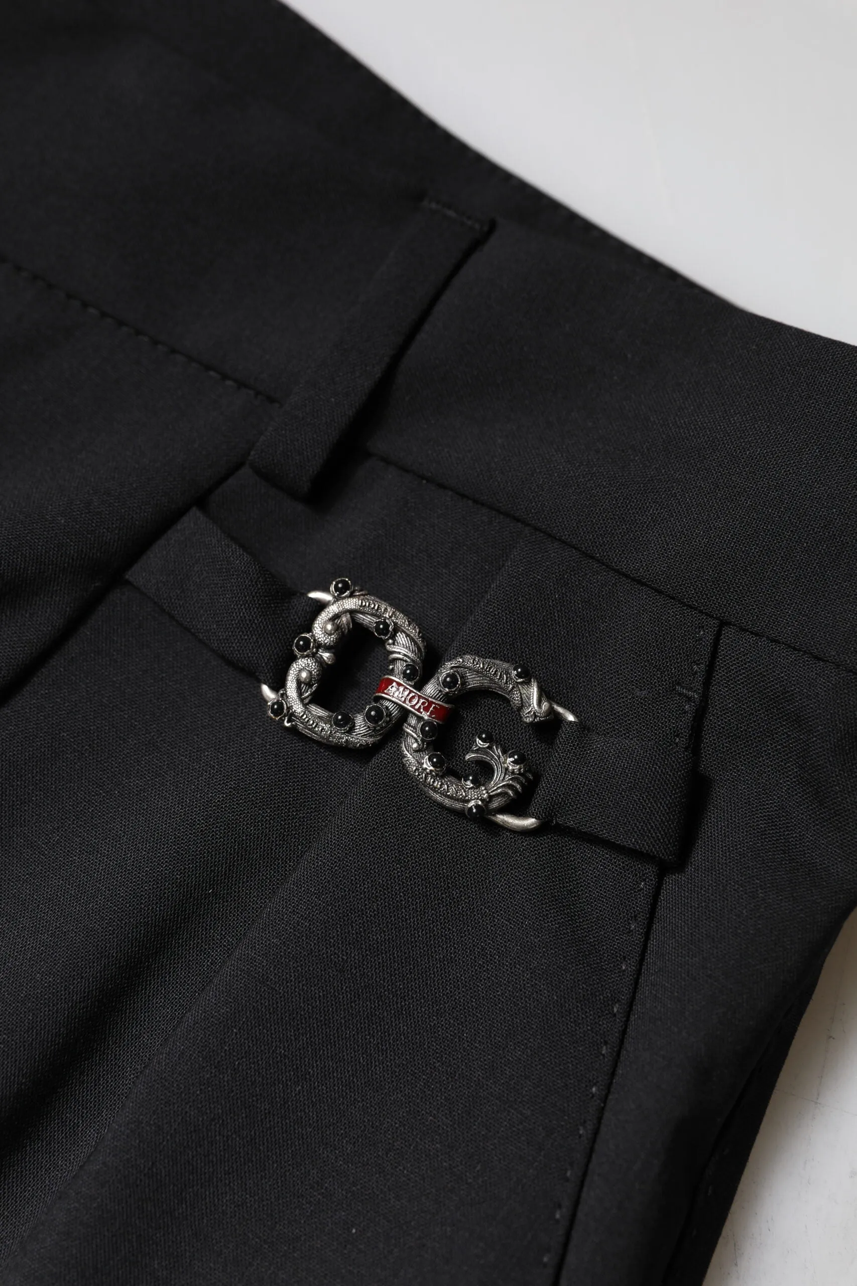 Black Polyester High Waist Dress Pants