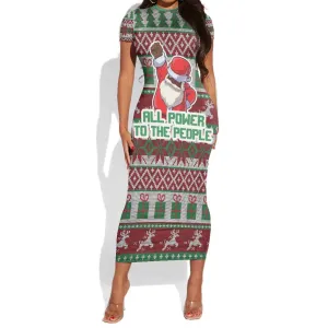 Black Santa Fist Christmas Africa Short Sleeve Bodycon Dress All Power to the People DT03