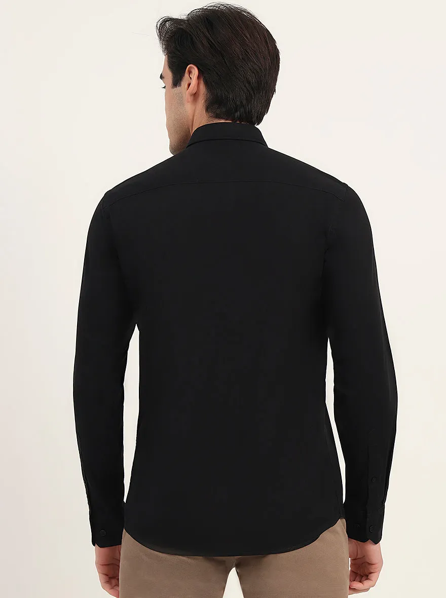 Black Solid Slim Fit Semi Casual Shirt | Greenfibre