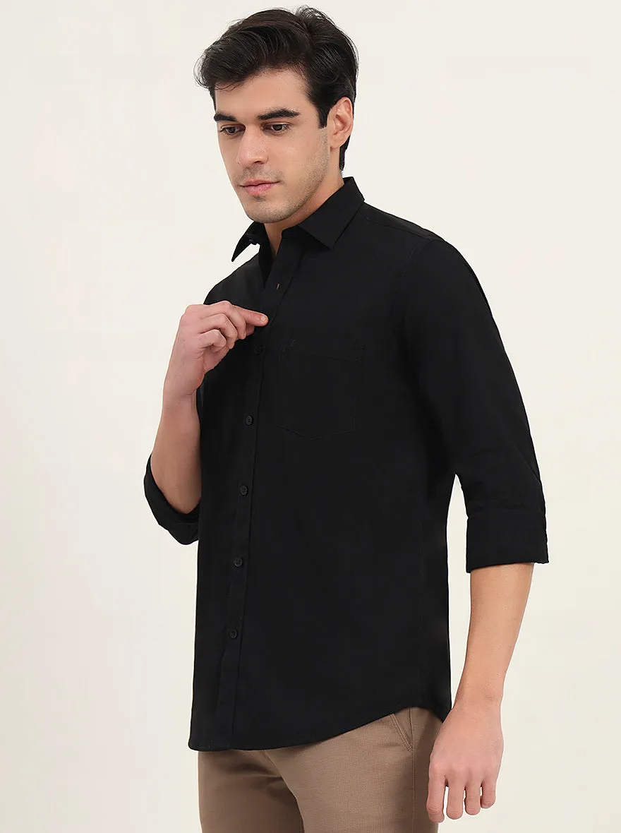 Black Solid Slim Fit Semi Casual Shirt | Greenfibre