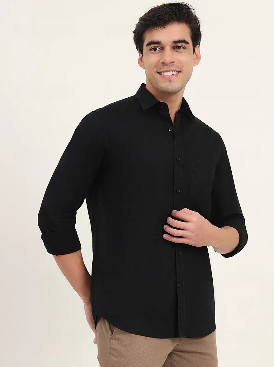 Black Solid Slim Fit Semi Casual Shirt | Greenfibre