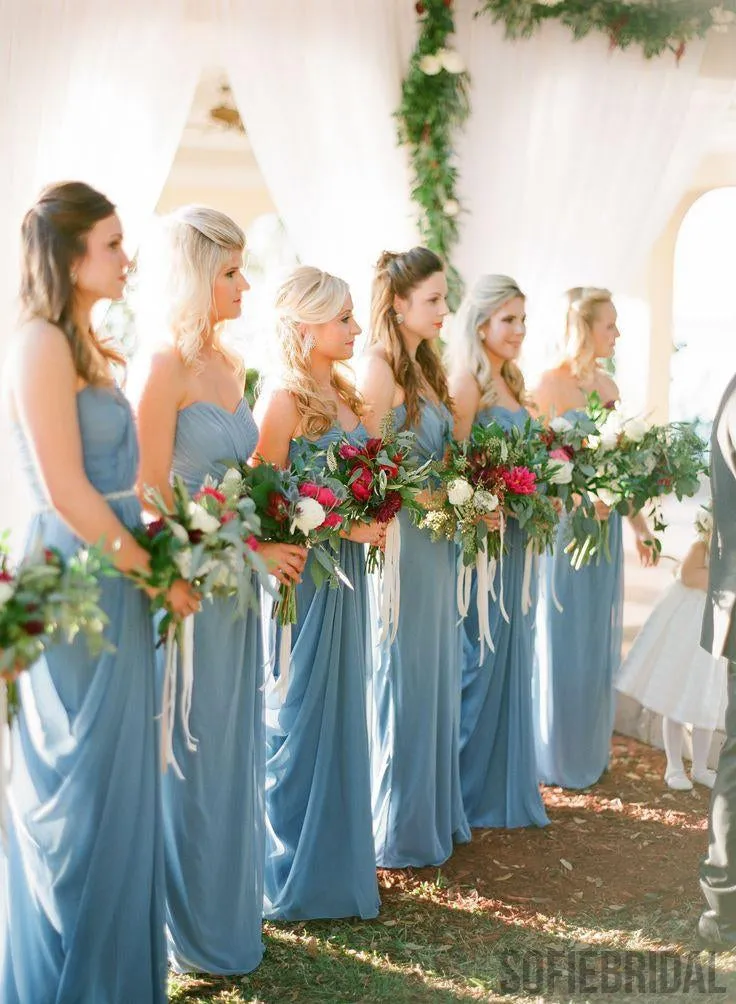 Blue Chiffon Bridesmaid Dresses, Wedding Guest Dresses, Long Bridesmaid Dresses, PD0359