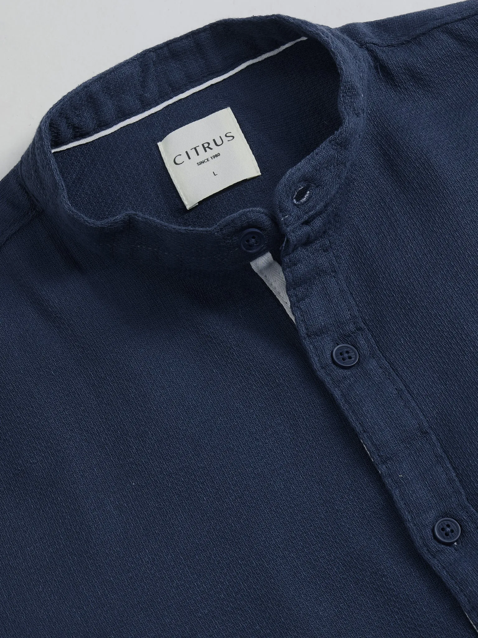 Blue Chinese Collar Slim Fit Shirt