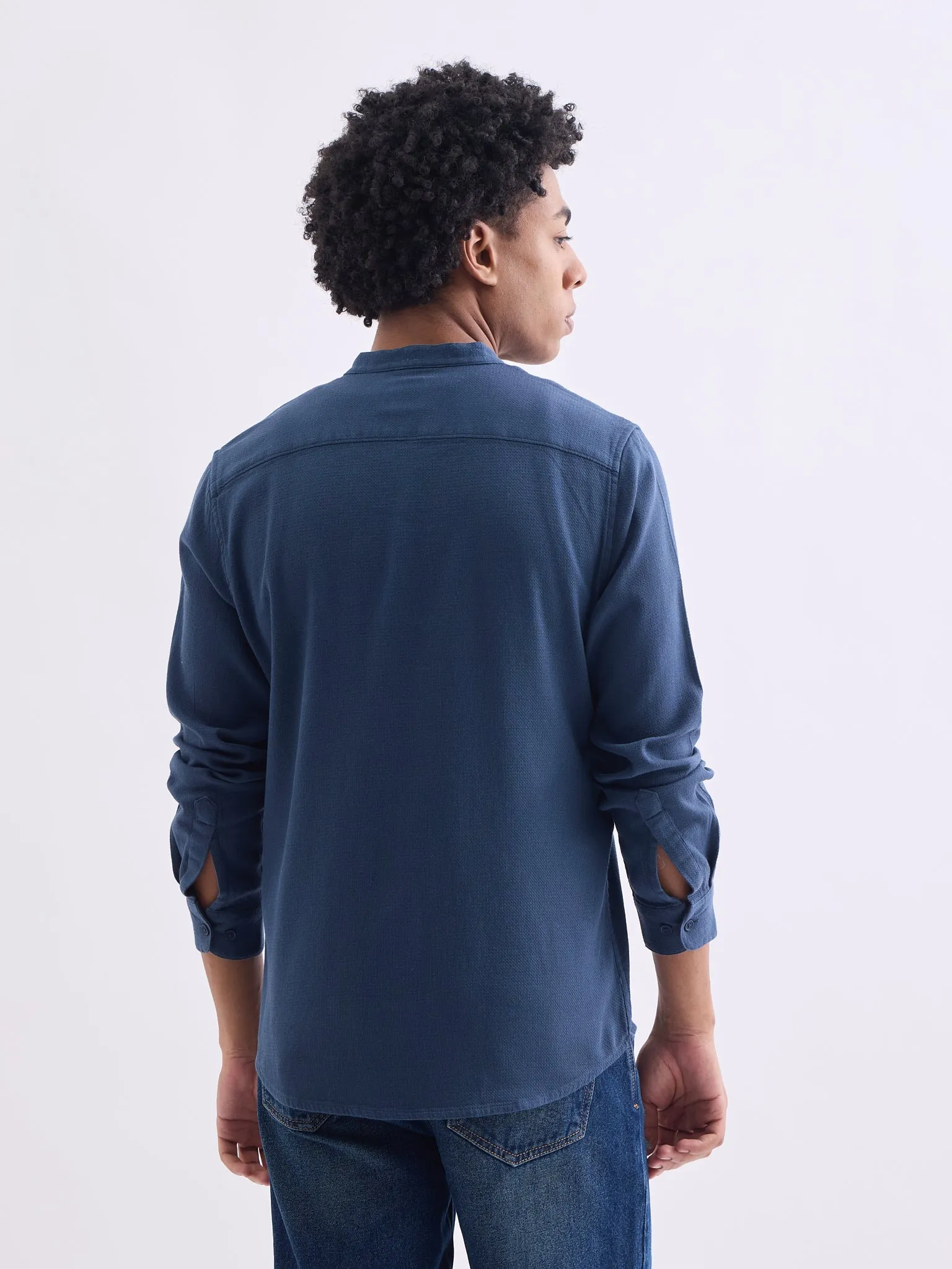 Blue Chinese Collar Slim Fit Shirt