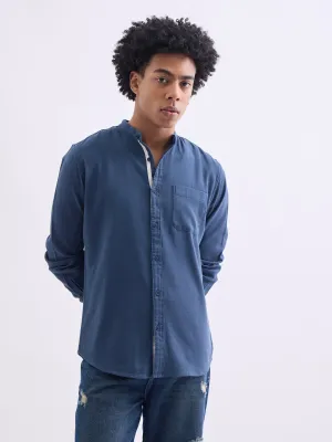 Blue Chinese Collar Slim Fit Shirt