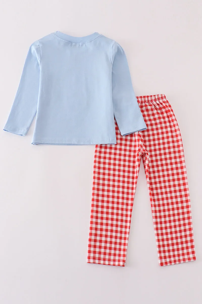 Blue Christmas Cow Applique Boy Set