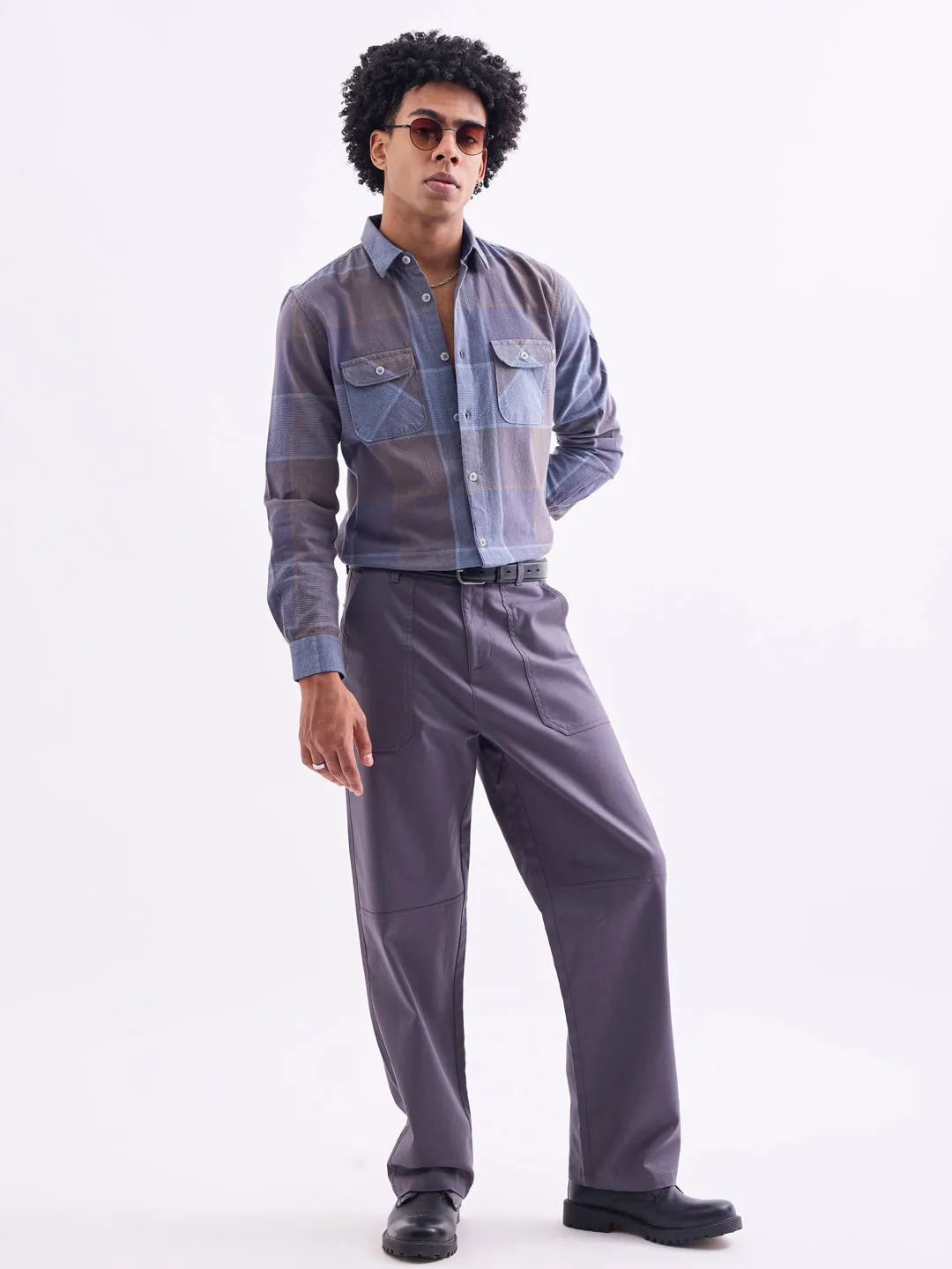 Blue Double Pocket Checks Shirt