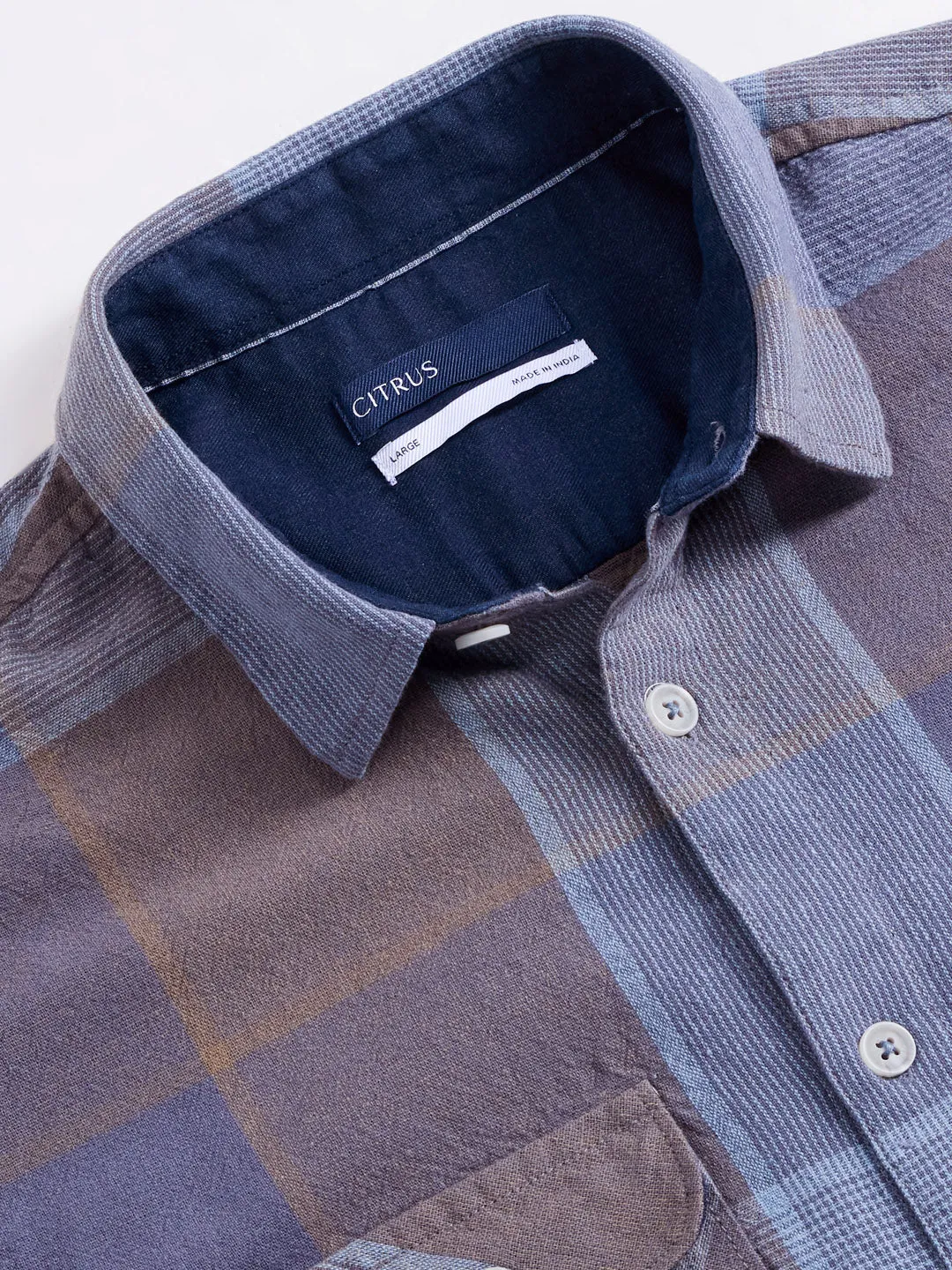 Blue Double Pocket Checks Shirt