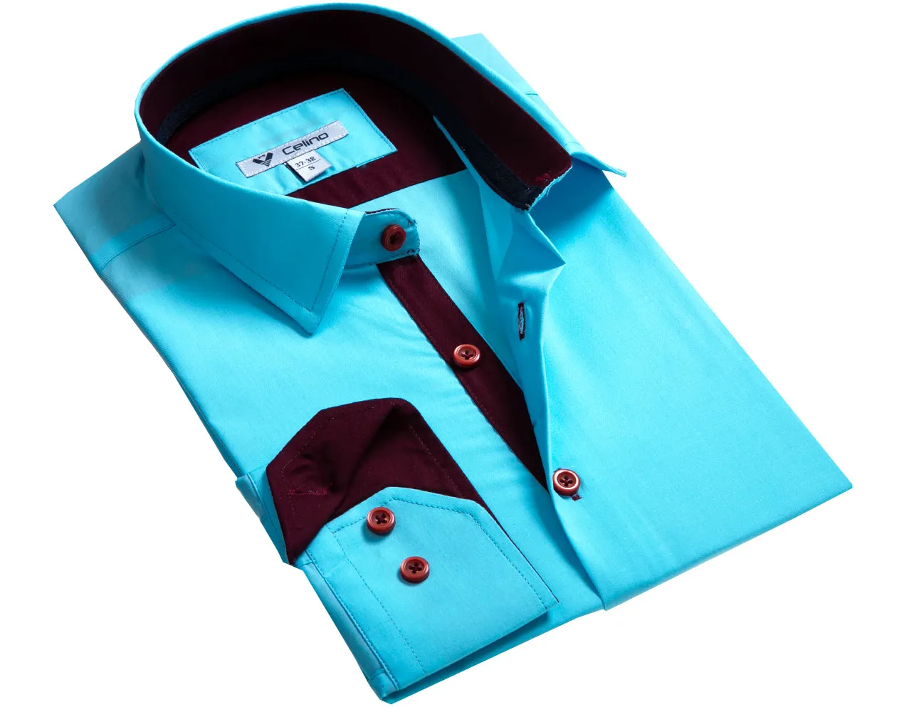 Blue Mens Slim Fit Designer Dress Shirt - tailored Cotton Shirts for Work