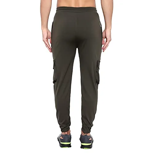 BLUE STAR SHARK Men's Lycra Stretchable Regular Fit Stylish Cargo Style Joggers Track Pant Lower Pyjama Olive