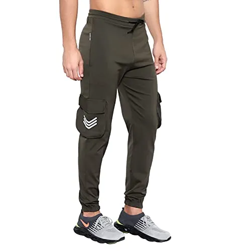 BLUE STAR SHARK Men's Lycra Stretchable Regular Fit Stylish Cargo Style Joggers Track Pant Lower Pyjama Olive