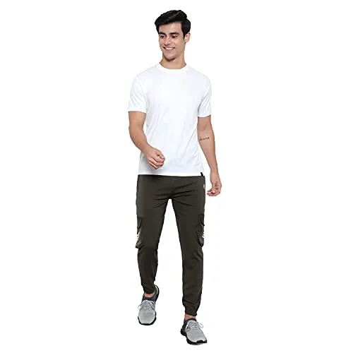 BLUE STAR SHARK Men's Lycra Stretchable Regular Fit Stylish Cargo Style Joggers Track Pant Lower Pyjama Olive