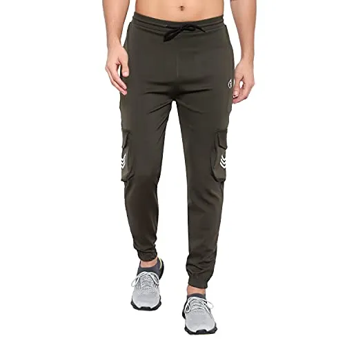 BLUE STAR SHARK Men's Lycra Stretchable Regular Fit Stylish Cargo Style Joggers Track Pant Lower Pyjama Olive