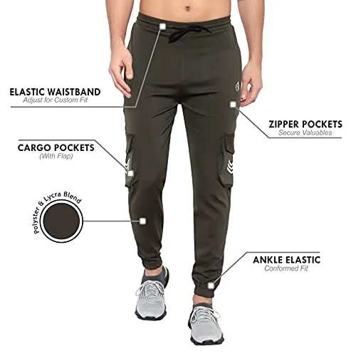 BLUE STAR SHARK Men's Lycra Stretchable Regular Fit Stylish Cargo Style Joggers Track Pant Lower Pyjama Olive