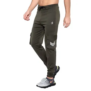 BLUE STAR SHARK Men's Lycra Stretchable Regular Fit Stylish Cargo Style Joggers Track Pant Lower Pyjama Olive