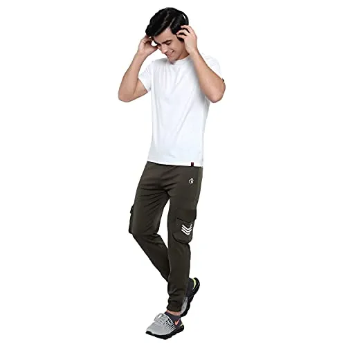BLUE STAR SHARK Men's Lycra Stretchable Regular Fit Stylish Cargo Style Joggers Track Pant Lower Pyjama Olive