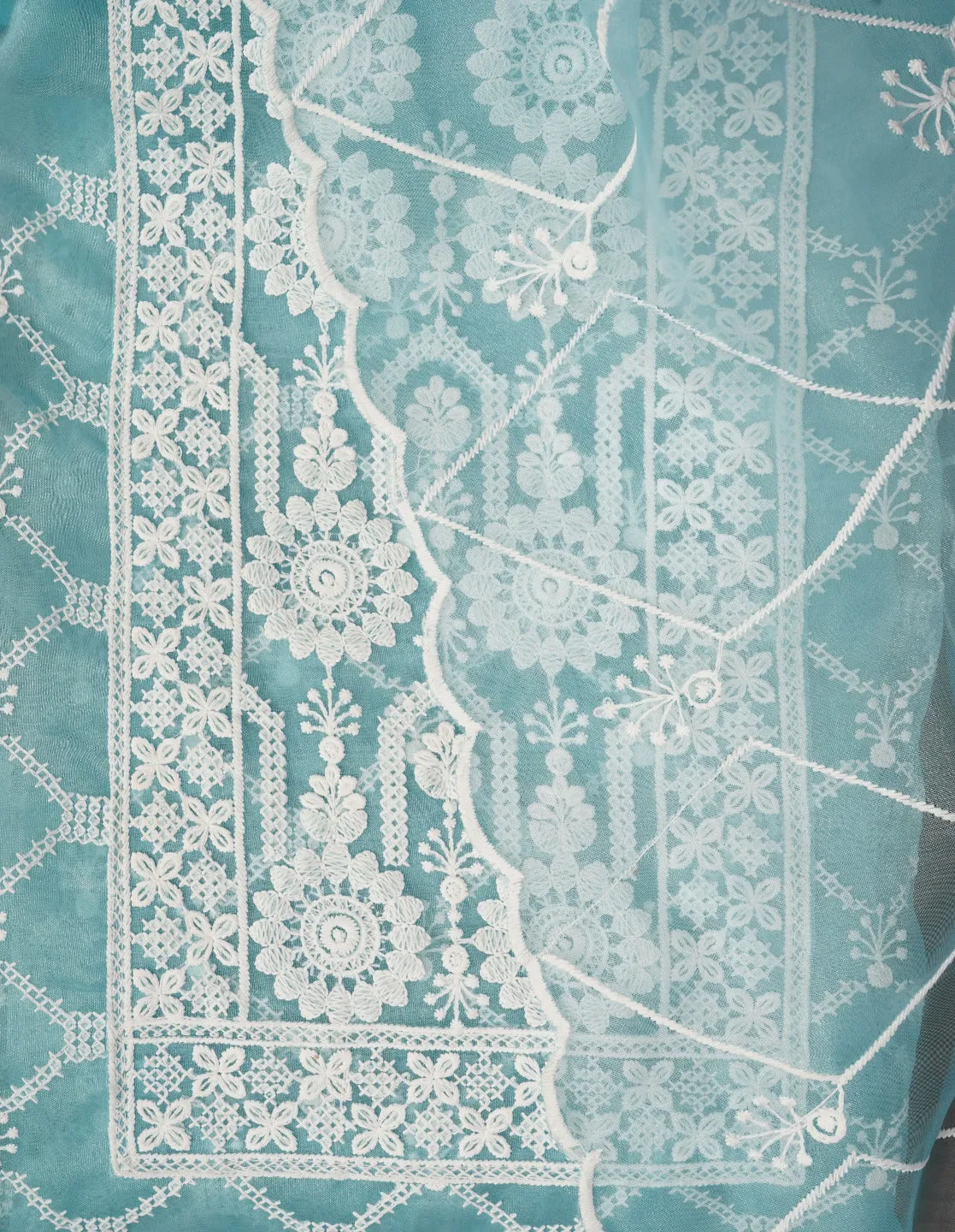 Blue Unstitched Embroidered Organza Dress Material With Dupatta