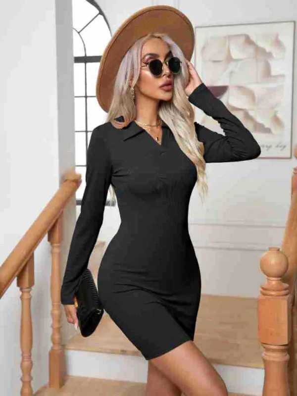 Bodycon Mini Dress with Pit Lapel and Long Sleeves