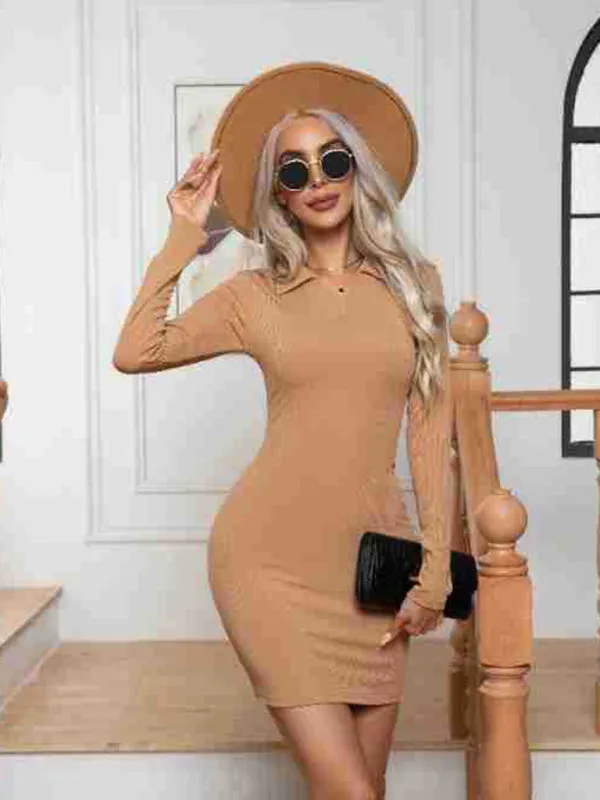 Bodycon Mini Dress with Pit Lapel and Long Sleeves