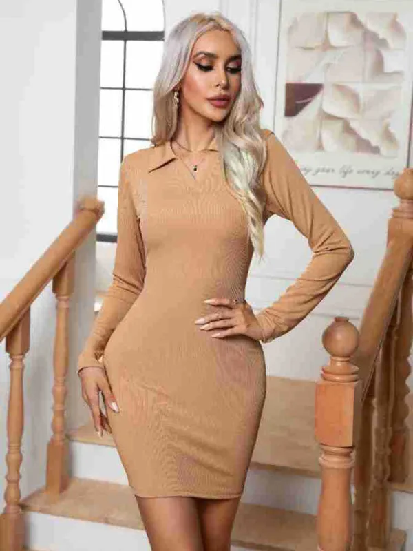 Bodycon Mini Dress with Pit Lapel and Long Sleeves
