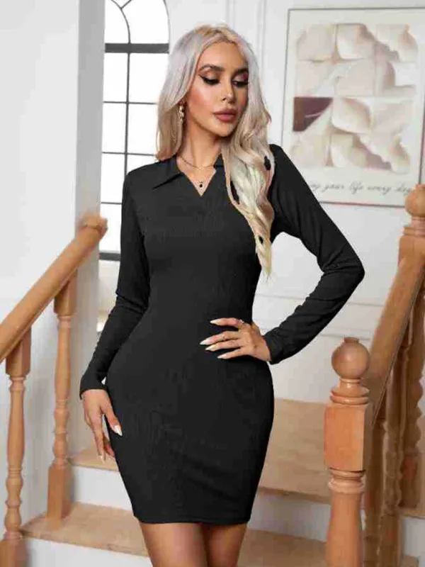 Bodycon Mini Dress with Pit Lapel and Long Sleeves