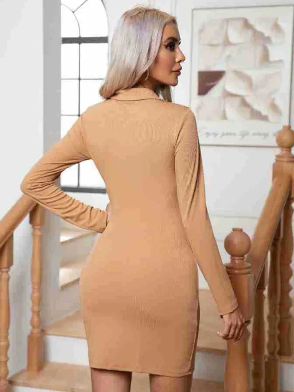 Bodycon Mini Dress with Pit Lapel and Long Sleeves
