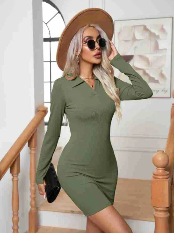 Bodycon Mini Dress with Pit Lapel and Long Sleeves