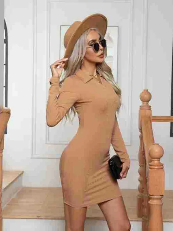 Bodycon Mini Dress with Pit Lapel and Long Sleeves