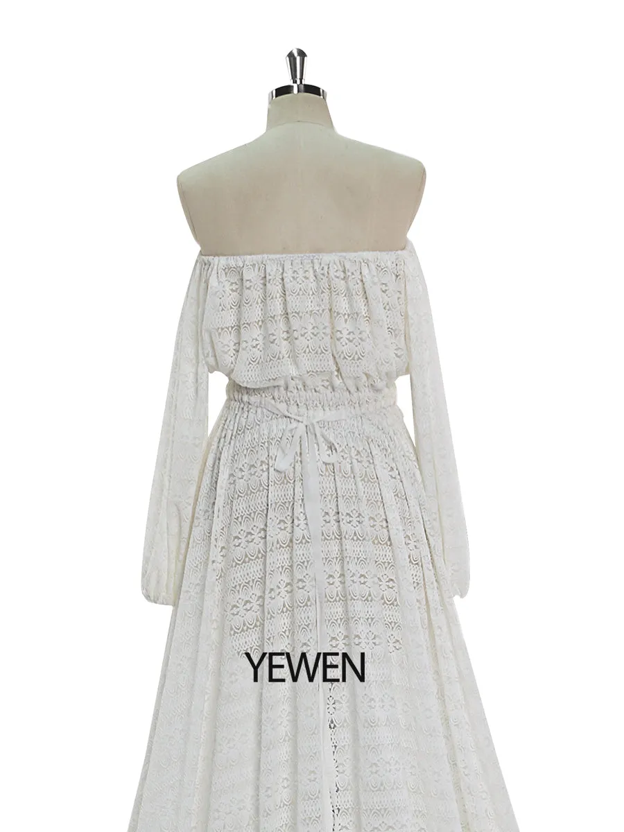 Bohemian White Lace Dress Elegant Maternity Dress for Photoshoot Wedding Guest Maternity Dress YW220914