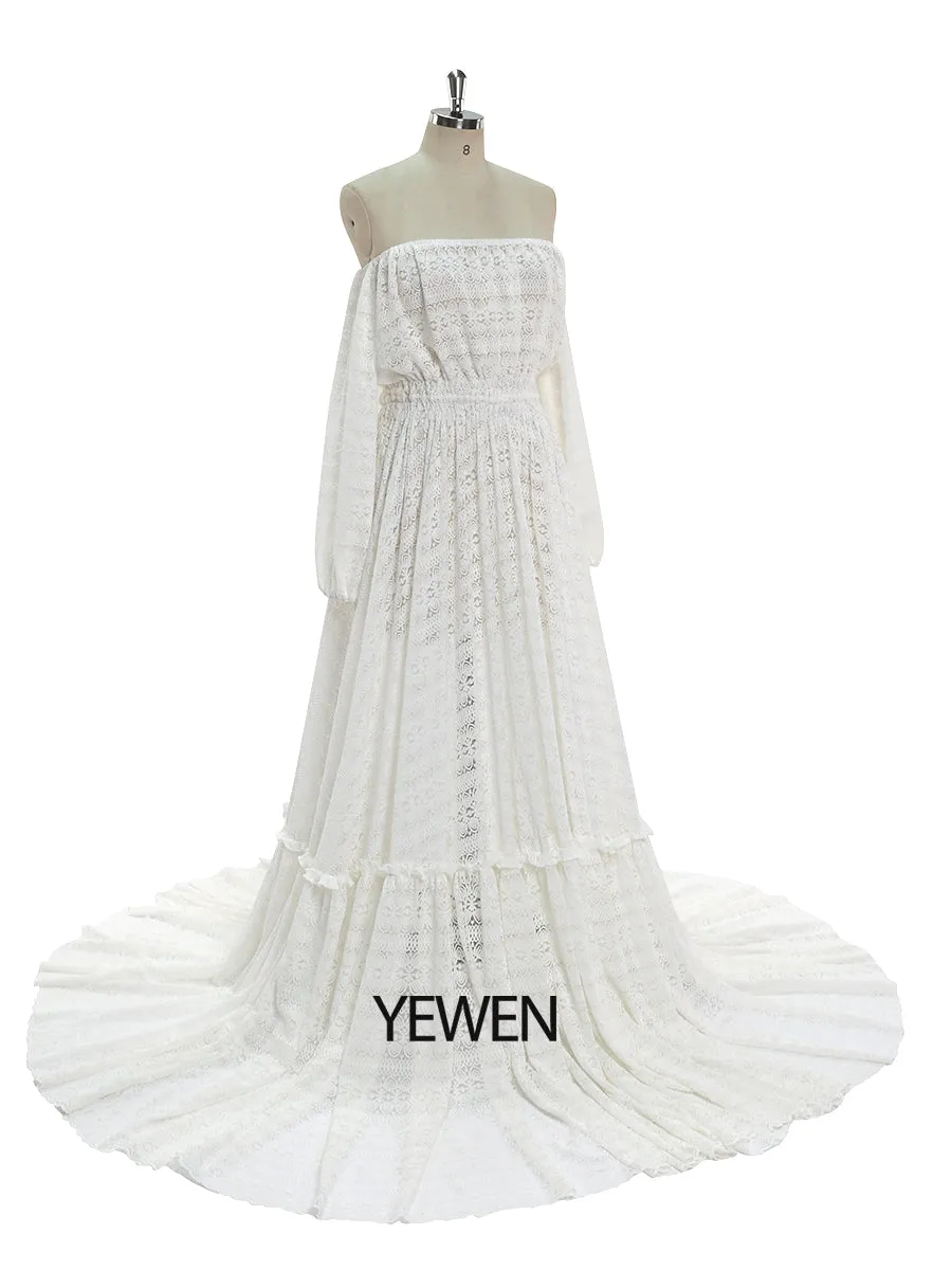 Bohemian White Lace Dress Elegant Maternity Dress for Photoshoot Wedding Guest Maternity Dress YW220914