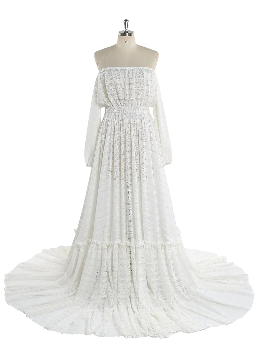 Bohemian White Lace Dress Elegant Maternity Dress for Photoshoot Wedding Guest Maternity Dress YW220914