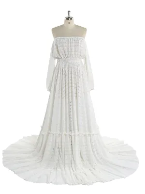 Bohemian White Lace Dress Elegant Maternity Dress for Photoshoot Wedding Guest Maternity Dress YW220914
