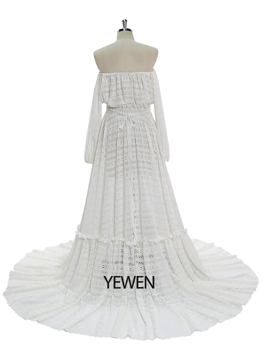Bohemian White Lace Dress Elegant Maternity Dress for Photoshoot Wedding Guest Maternity Dress YW220914
