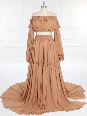 Boho 2 Pieces Set Woman Maxi Gown Photography Dress  YW230317-2