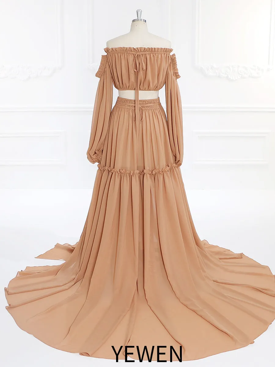 Boho 2 Pieces Set Woman Maxi Gown Photography Dress  YW230317-2
