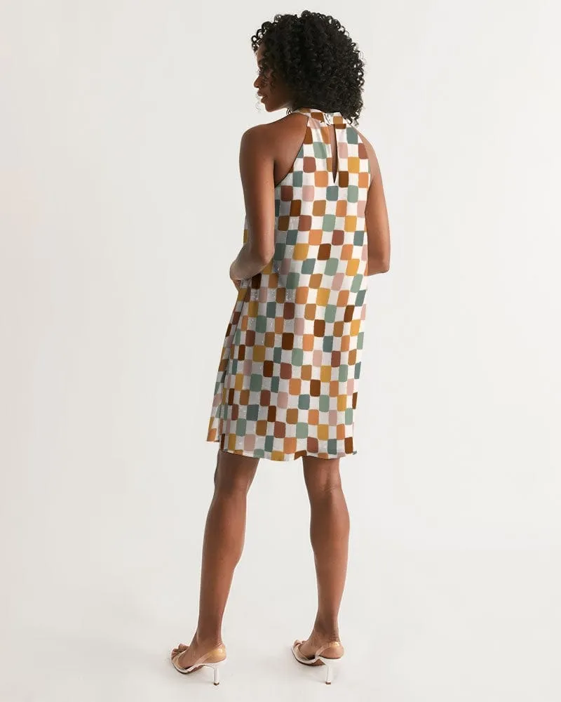Boho Checkered Halter Dress