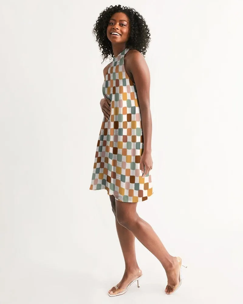Boho Checkered Halter Dress