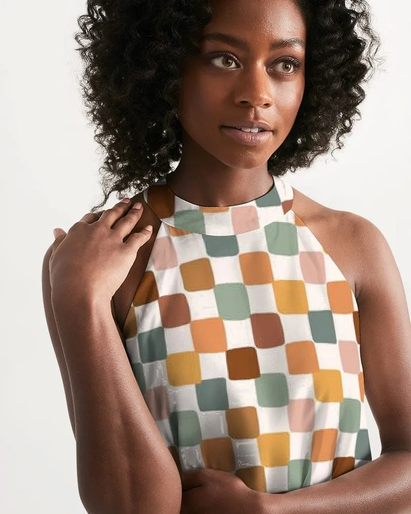Boho Checkered Halter Dress