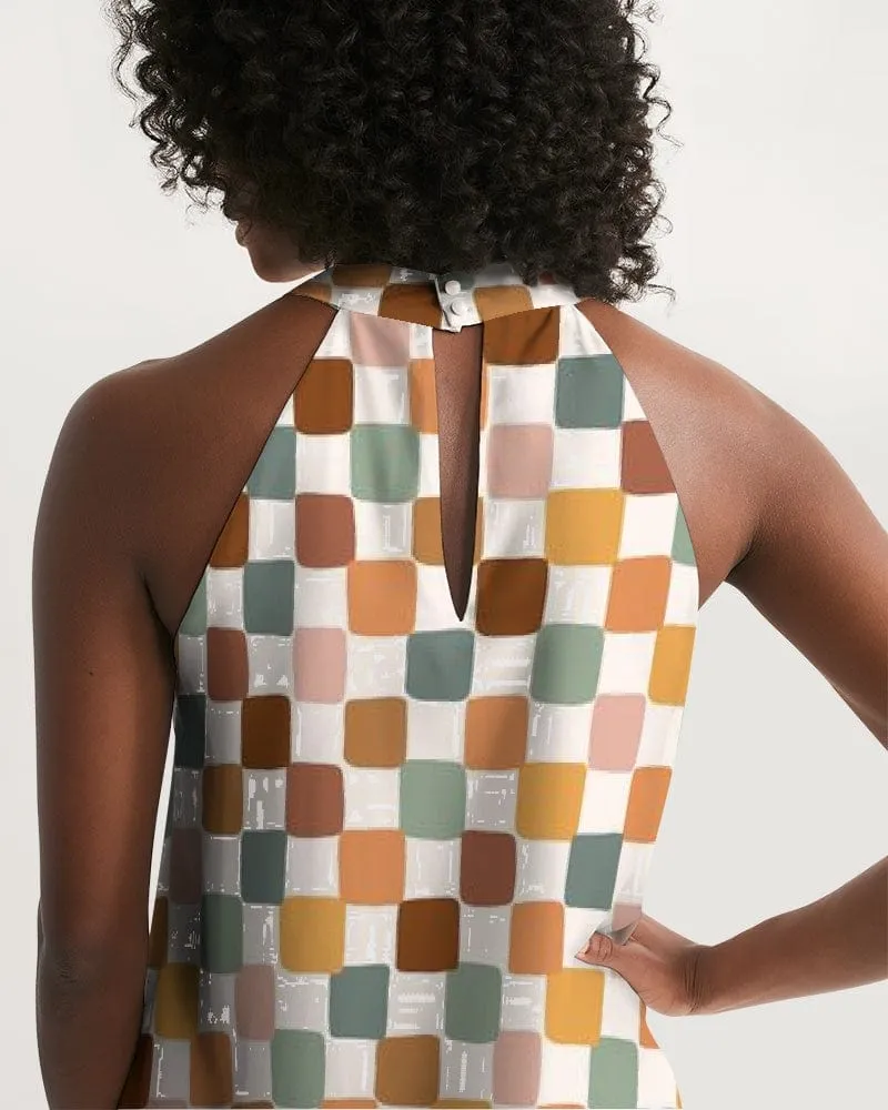 Boho Checkered Halter Dress