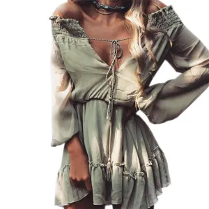 Boho Chiffon Dresses Slash Neck Multiple Colors