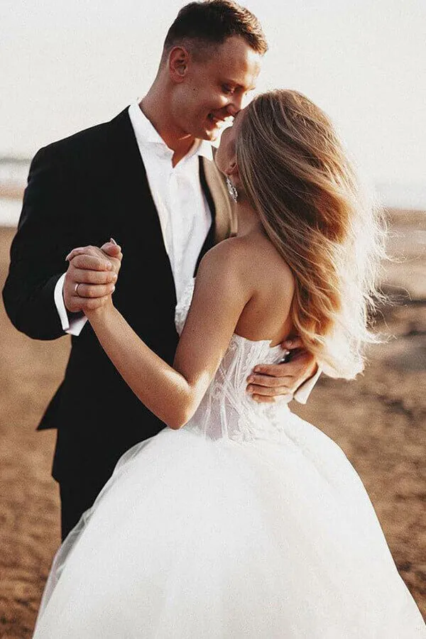 Boho Lace Bodice Sweetheart Wedding Dresses, Rustic Bridal Gown, MW548