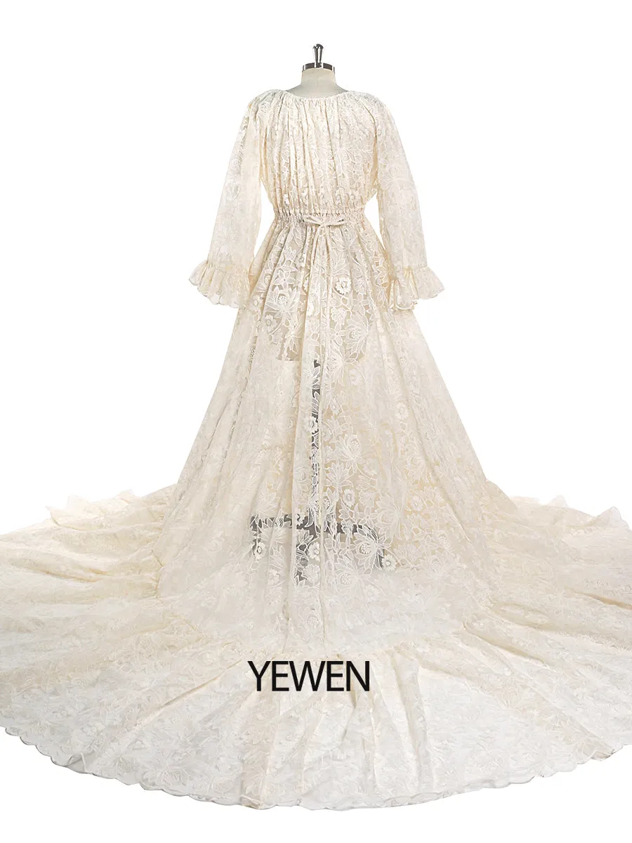 Boho Lace Dress Elegant V Neck Woman Maxi Dress Maternity Dress for Photoshoot Fancy Photography Props YEWEN YW220913