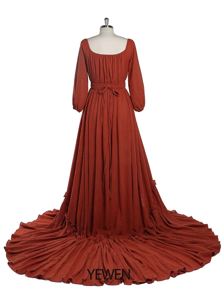Boho Off Shoulder Full Sleeves Round Neck Photography Dresses Baby Shower Pregnant Woman YD21812