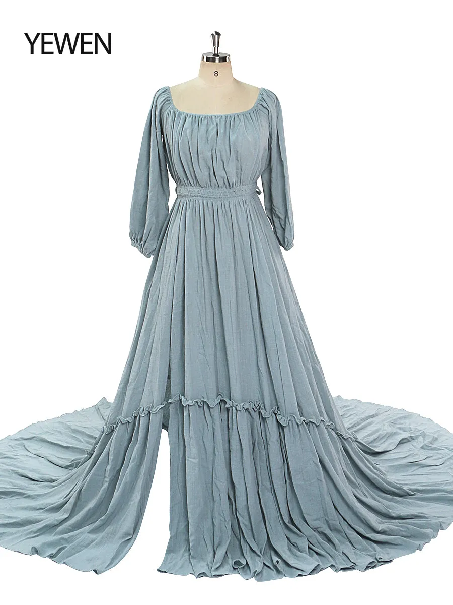 Boho Off Shoulder Full Sleeves Round Neck Photography Dresses Baby Shower Pregnant Woman YD21812